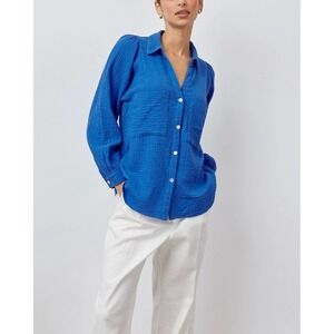 Rails Ellis Cobalt Blue 100% Cotton Gauze Button Down Long Sleeve Shirt Size M